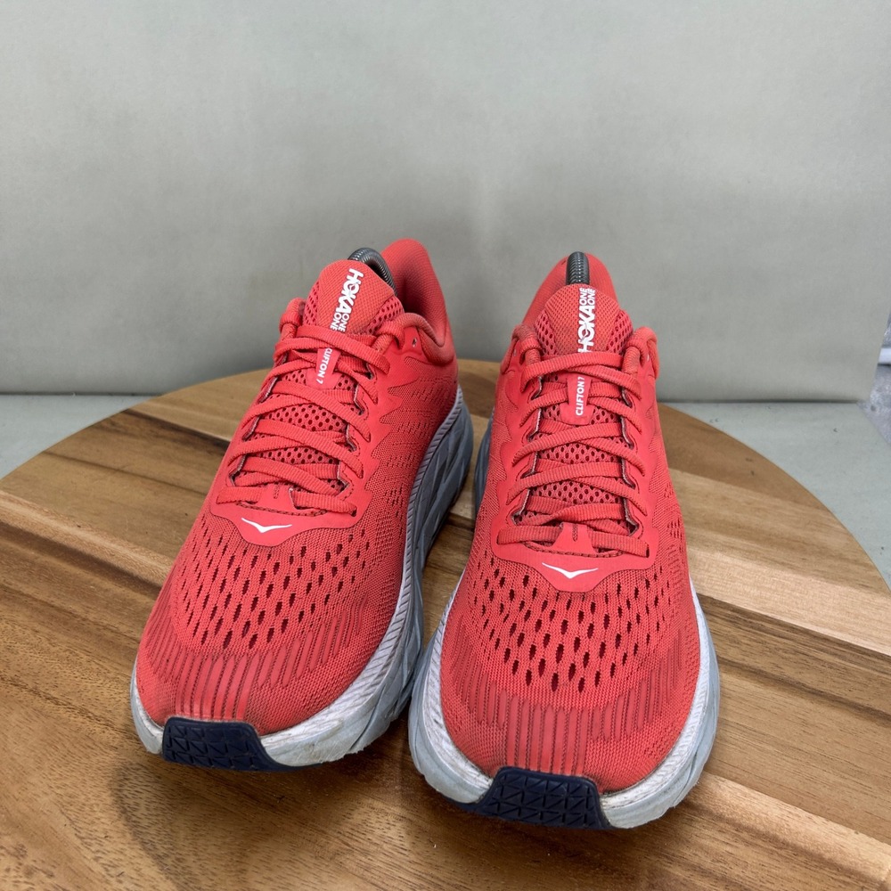 Hoka One One Clifton 7 Womens Size 9 Running Shoes Hot Coral White Cushioned - Picture 2 of 9